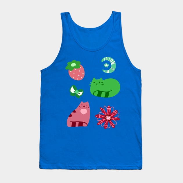 Green and Pink Strawberry Cats Tank Top by saradaboru